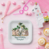 Assiettes En Carton Personnalisé Nom Safari Animaux Palm Trees Anniver (Fête)