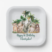 Assiettes En Carton Personnalisé Nom Safari Animaux Palm Trees Anniver (Recto)