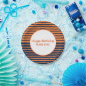 Assiettes En Carton Personnalisé Orange Navy Bleu rayé Anniversaire (Fête)