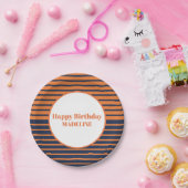 Assiettes En Carton Personnalisé Orange Navy Bleu rayé Anniversaire (Fête)