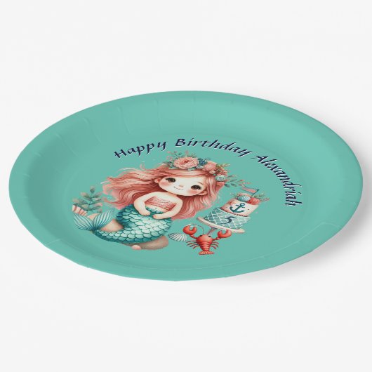 Assiettes En Carton Personnalisé Petites Filles Sirène fête d'annivers (Angle)
