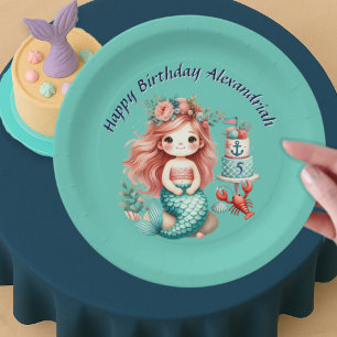 Assiettes En Carton Personnalisé Petites Filles Sirène fête d'annivers