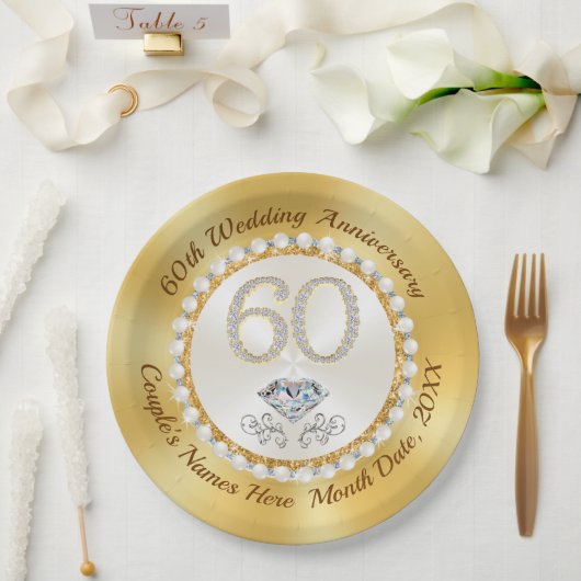 Assiettes En Carton Personnalisé, Plaques en papier du 60e anniversair (Mariage)