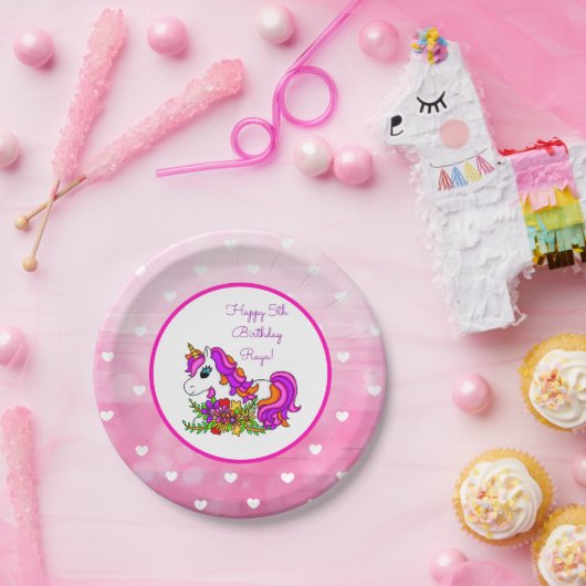 Assiettes En Carton Personnalisé Purple Unicorn Joyeux Anniversaire Pa (Fête)
