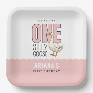 Assiettes En Carton Personnalisé Rose moderne une oie sotte premier an