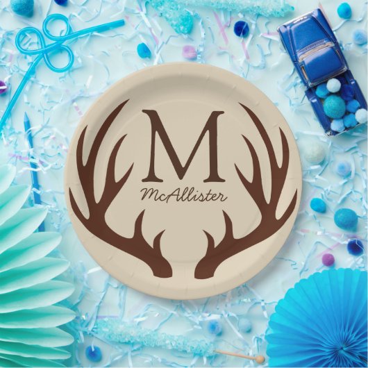 Assiettes En Carton Personnalisé - Rustique Brown cerf Antlers Ecru (Fête)