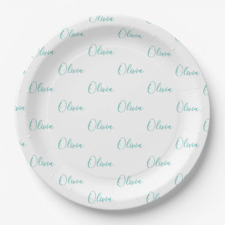 Assiettes En Carton Personnalisé Turquoise Blue Green Girly Nom élégan