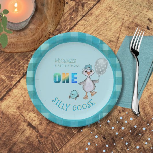 Assiettes En Carton Personnalisé Une plaque Bleue Oie Silencieuse