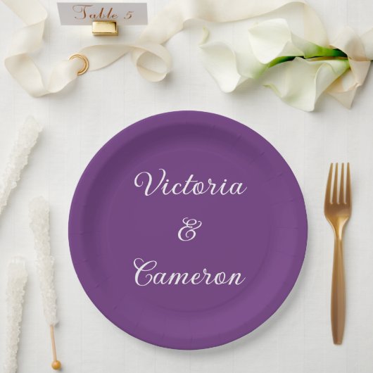 Assiettes En Carton Personnalisé violet (Mariage)