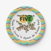 Assiettes En Carton PersonnaliséPetits singes Plaques papier 5e annive (Devant)