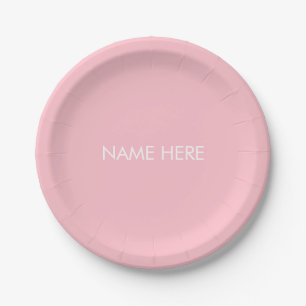 Assiettes En Carton Personnaliser avec nom, texte minimaliste rose bla