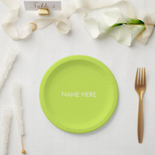 Assiettes En Carton Personnaliser avec nom, texte minimaliste vert cit