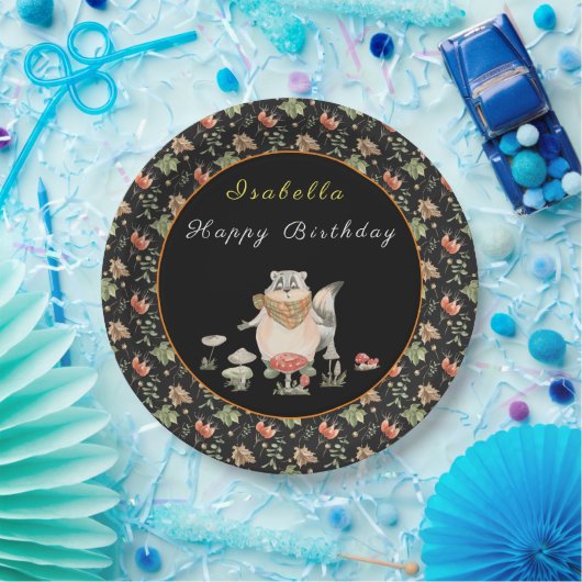 Assiettes En Carton Personnaliser du raton laveur botanique Texte et c (Fête)