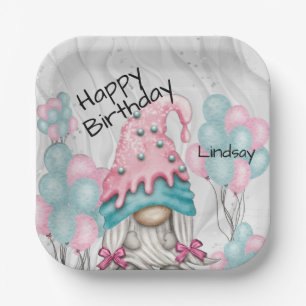 Assiettes En Carton Personnaliser Gnome anniversaire pour son rose Tur