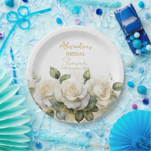 Assiettes En Carton Personnaliser la Fête des mariées Roses blanches (Fête)