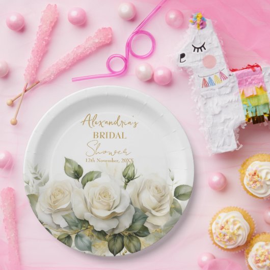 Assiettes En Carton Personnaliser la Fête des mariées Roses blanches (Fête)