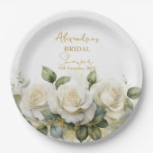 Assiettes En Carton Personnaliser la Fête des mariées Roses blanches (Devant)