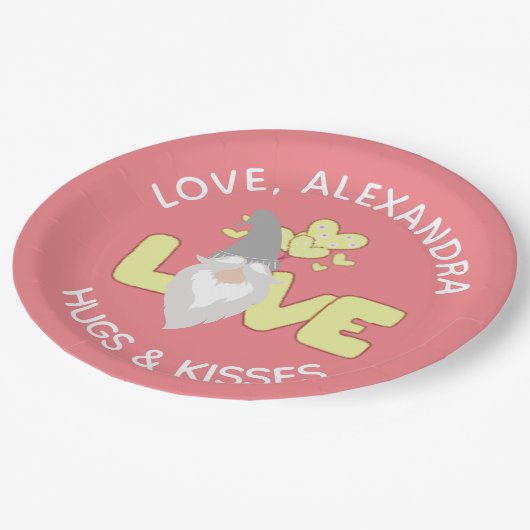 Assiettes En Carton Personnaliser L'Amour Gnome Coeur Jaune Et Gris (Angle)