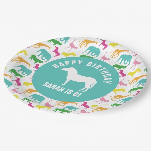 Assiettes En Carton Personnaliser l'anniversaire de Preppy Zebra Safar (Angle)