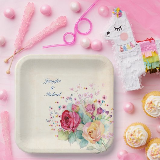 Assiettes En Carton Personnaliser les noms et le texte Mariage Spray d (Fête)