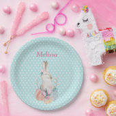 Assiettes En Carton Personnaliser les points bleus de lapin de Pâques  (Fête)