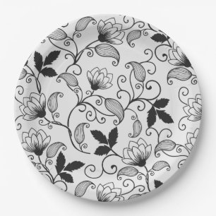 Assiettes En Carton Personnaliser Motif Floral Noir