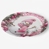 Assiettes En Carton Personnaliser : Pink Christmas Snowman (Angle)