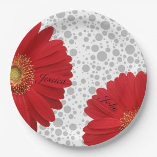 Assiettes En Carton Personnaliser Polka Dot Red Daisy, changer dot co