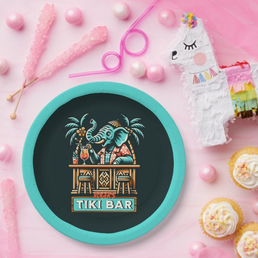 Assiettes En Carton Personnaliser Retro Elephant Tiki Bar (Fête)