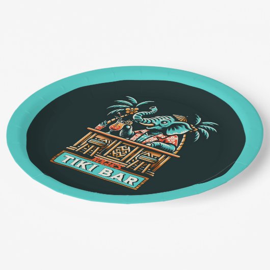 Assiettes En Carton Personnaliser Retro Elephant Tiki Bar (Angle)