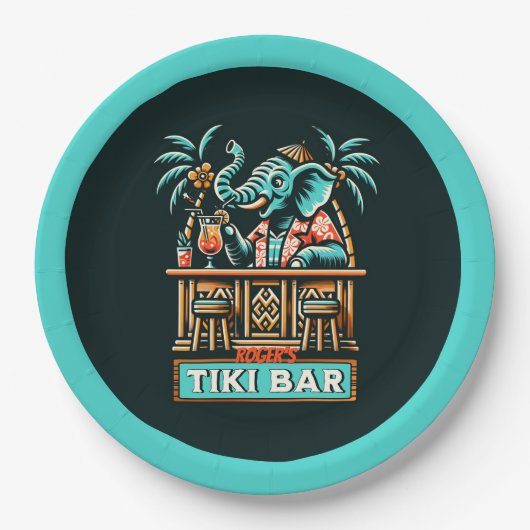 Assiettes En Carton Personnaliser Retro Elephant Tiki Bar (Devant)