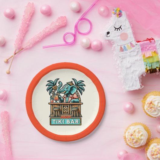 Assiettes En Carton Personnaliser Retro Elephant Tiki Bar (Fête)