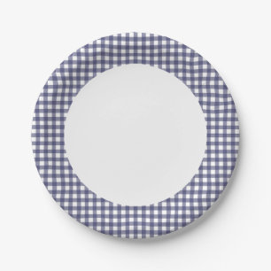 Assiettes En Carton Personnalisez le motif de guingan de bleu marine