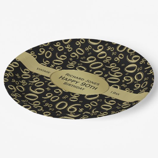 Assiettes En Carton Personnalisez : Noir et quatre-vingt-dixième (Angle)