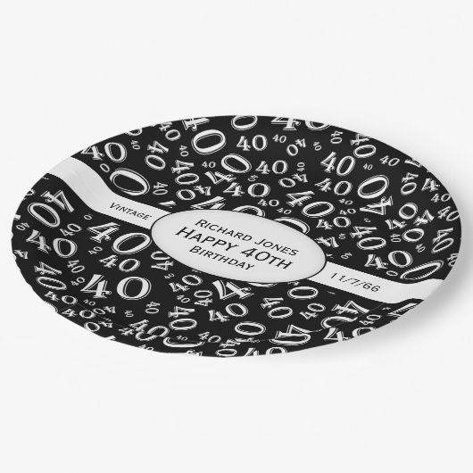 Assiettes En Carton Personnalisez :  Quarantième thème noir et blanc (Angle)