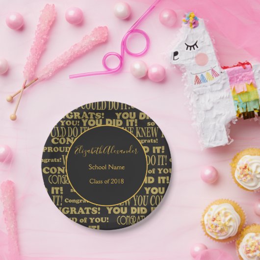 Assiettes En Carton Personnalisez votre diplômé Black and Gold (Fête)