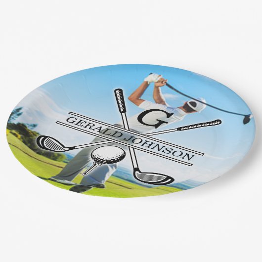 Assiettes En Carton Personnalisez votre image Golf Monogramme Design (Angle)