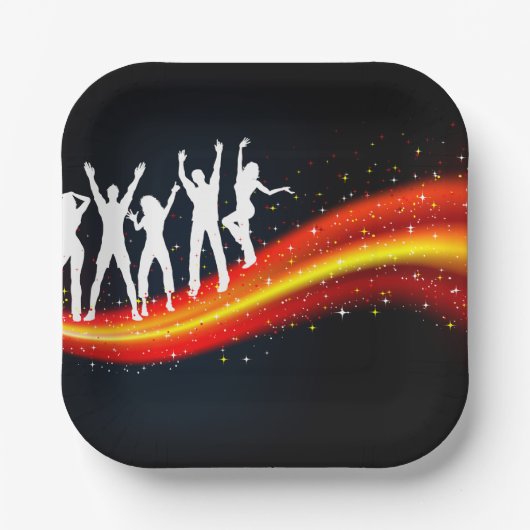 Assiettes En Carton Personnes Dansant Silhouettes Plaques de papier (Recto)