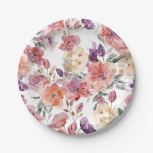 Assiettes En Carton Pétales de pêche Fleurs aquarelle Botanique Florai