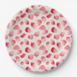 Assiettes En Carton Pétales de rose romantiques élégants