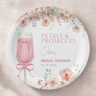 Assiettes En Carton Pétales de rose rose et prosecco rosé pour une Bab