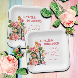 Assiettes En Carton Pétales et Flacon de Prosecco et Roses Baby Shower