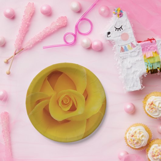 Assiettes En Carton Pétales romantiques de rose jaune (Fête)