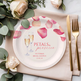 Assiettes En Carton Pétales roses et Fête des mariées de Prosecco