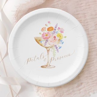 Assiettes En Carton Petals & Prosecco Floral Bridal Shower Paper Plate