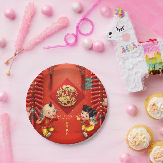 Assiettes En Carton Pétards chinois traditionnels Tiger Année PP03 (Fête)