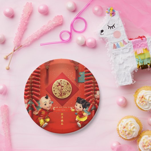 Assiettes En Carton Pétards chinois traditionnels Tiger Année PP08 (Fête)