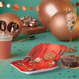 Assiettes En Carton Pétards traditionnels Cheval chinois Année SqP