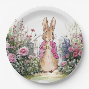 Assiettes En Carton Peter le lapin rose dans son jardin