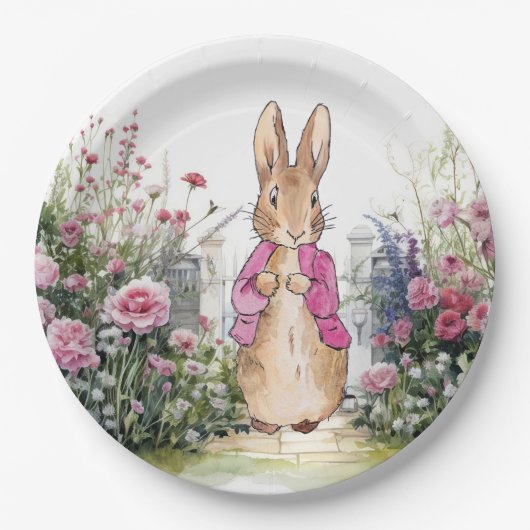 Assiettes En Carton Peter le lapin rose dans son jardin (Devant)